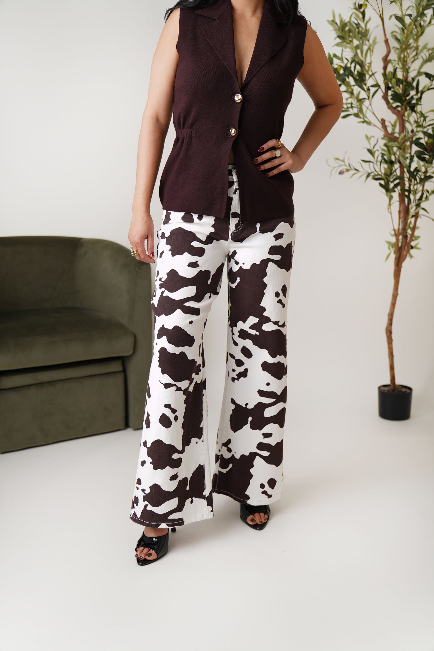 Cow print jeans stretchy