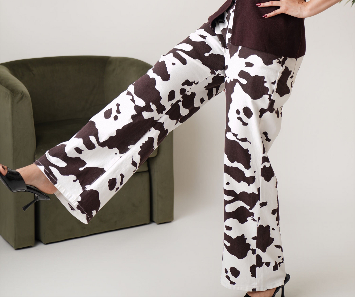 Cow print jeans stretchy