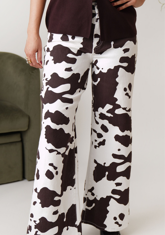 Cow print jeans stretchy